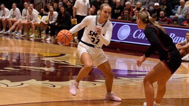 Audrey Swanson takes the dribble to the basket.